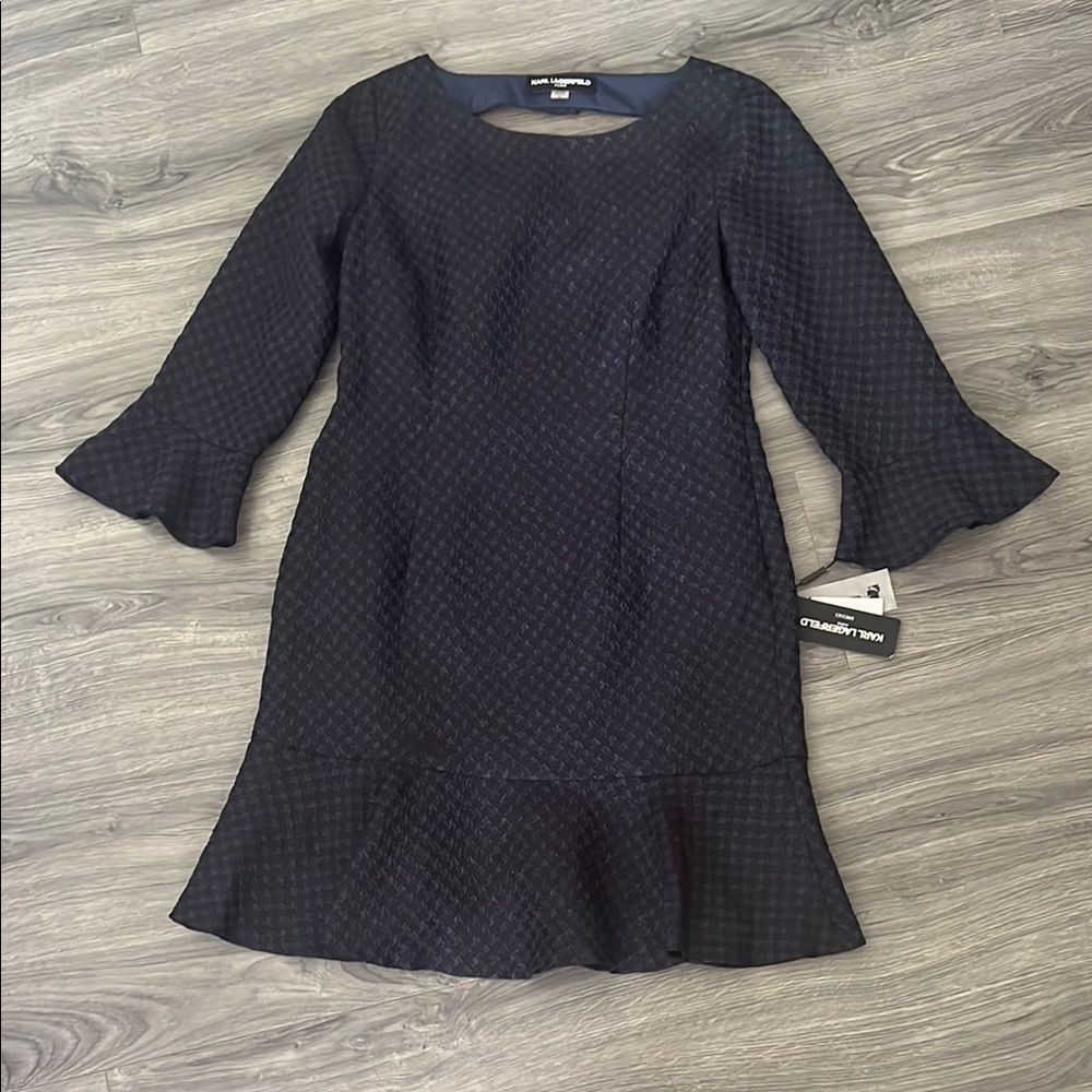 Karl Lagerfeld Blue and White Ruffled Cocktail Dress